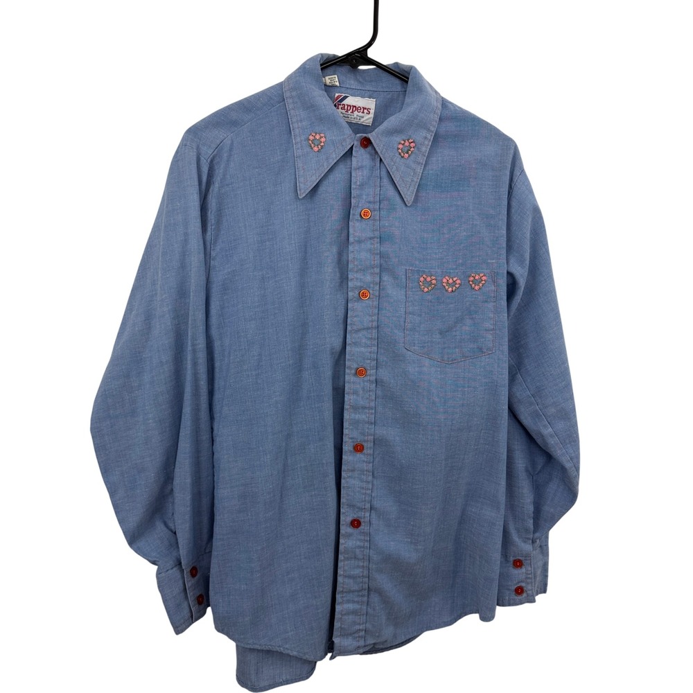 Rappers Shirt Mens Medium Blue Taurus Embroidered Vintage Permanent Press USA
